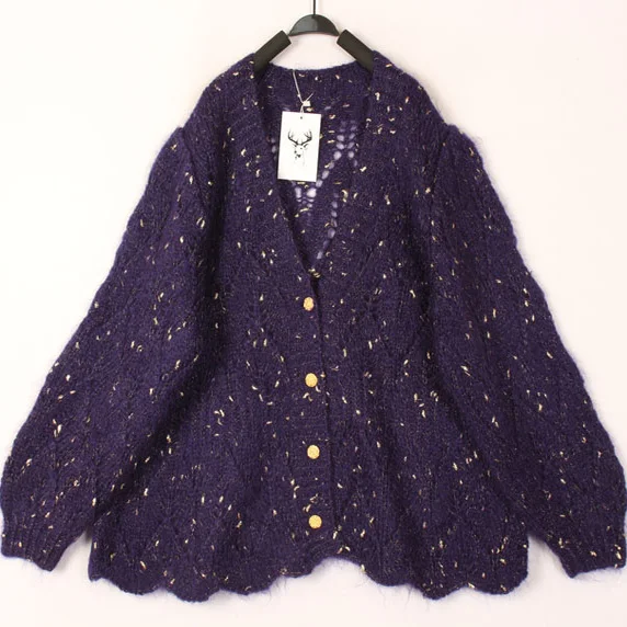 

Vintage Handmade Loose Women's Cashmere Sweater Commute Style Long Sleeve V-Neck Single Button Autumn Season Color