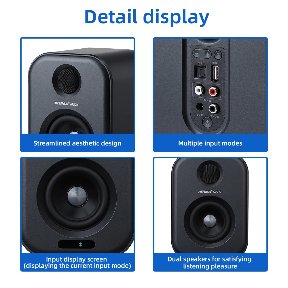 AIYIMA Audio 80W Active Dual-Mode Bookshelf Speakers 3 Inch HiFi Optical Coaxial Bluetooth USB DAC for Home Music System TV PC