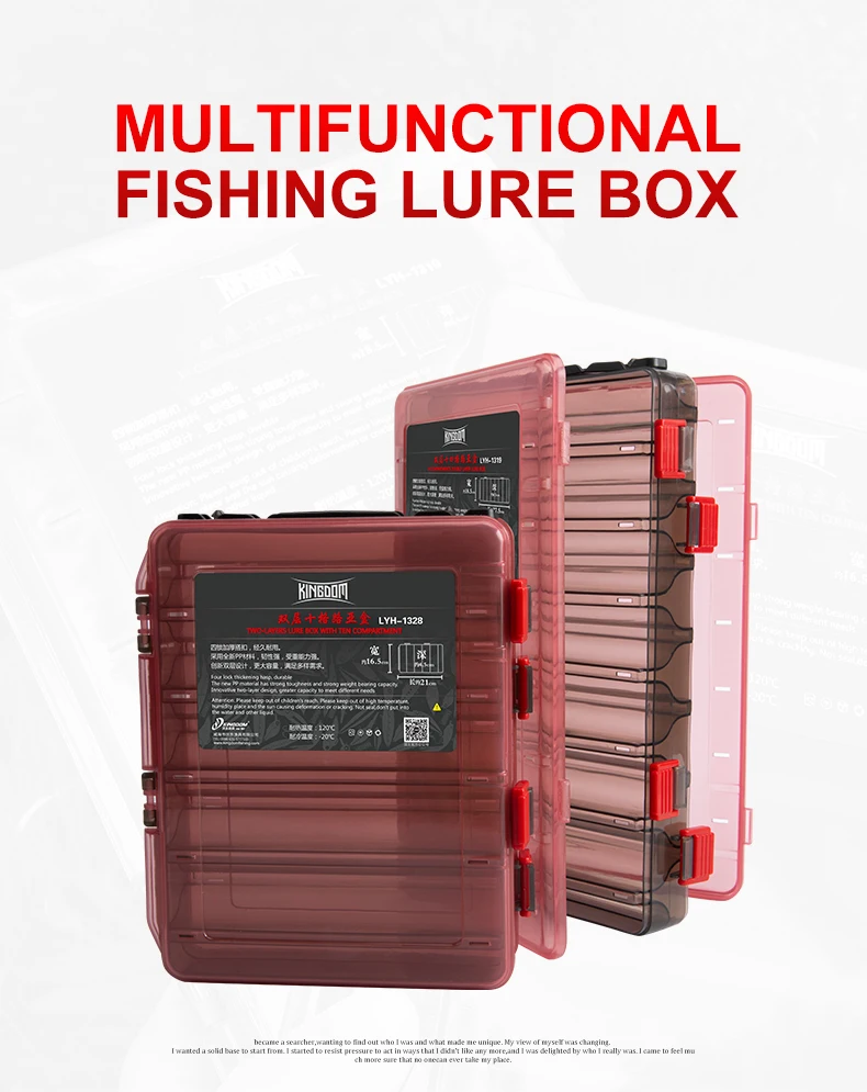 Kingdom Fishing Tackle Boxes 10, 14 Fächer, Aufbewahrungskoffer für Angelzubehör aus Kunststoff, doppelseitige, hochfeste Köderboxen – Detail 4