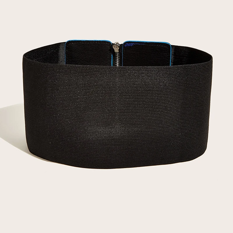 Ceinture élastique Ultra large pour femmes, bleu, blanc, noir, avec grand anneau circulaire en métal