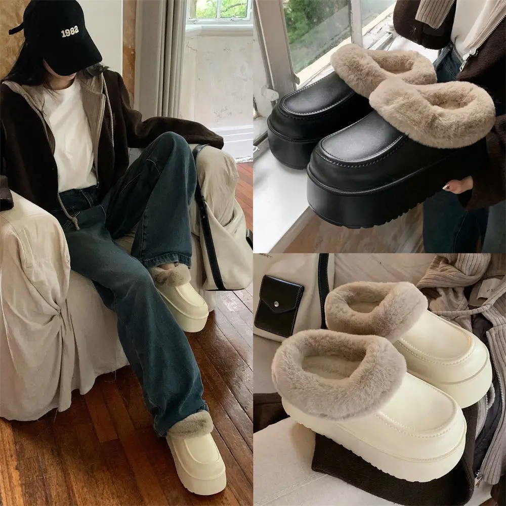 Platform High heels fur sandals woman plush ankle boots wateproof fur mules clogs women's cotton shoes