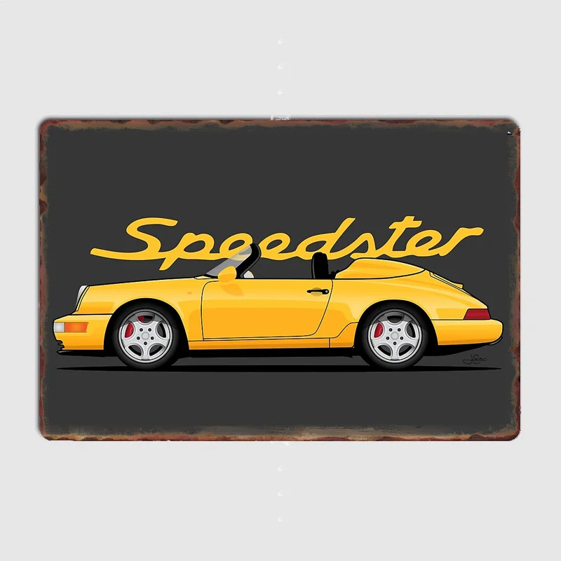 ديكور المنزل صورة معدنية ملصق داخلي خارجي سرعة أصفر 911 964 Speedster كلاسيكي سيارة رياضية تين تسجيل ديكور جدران الغرفة