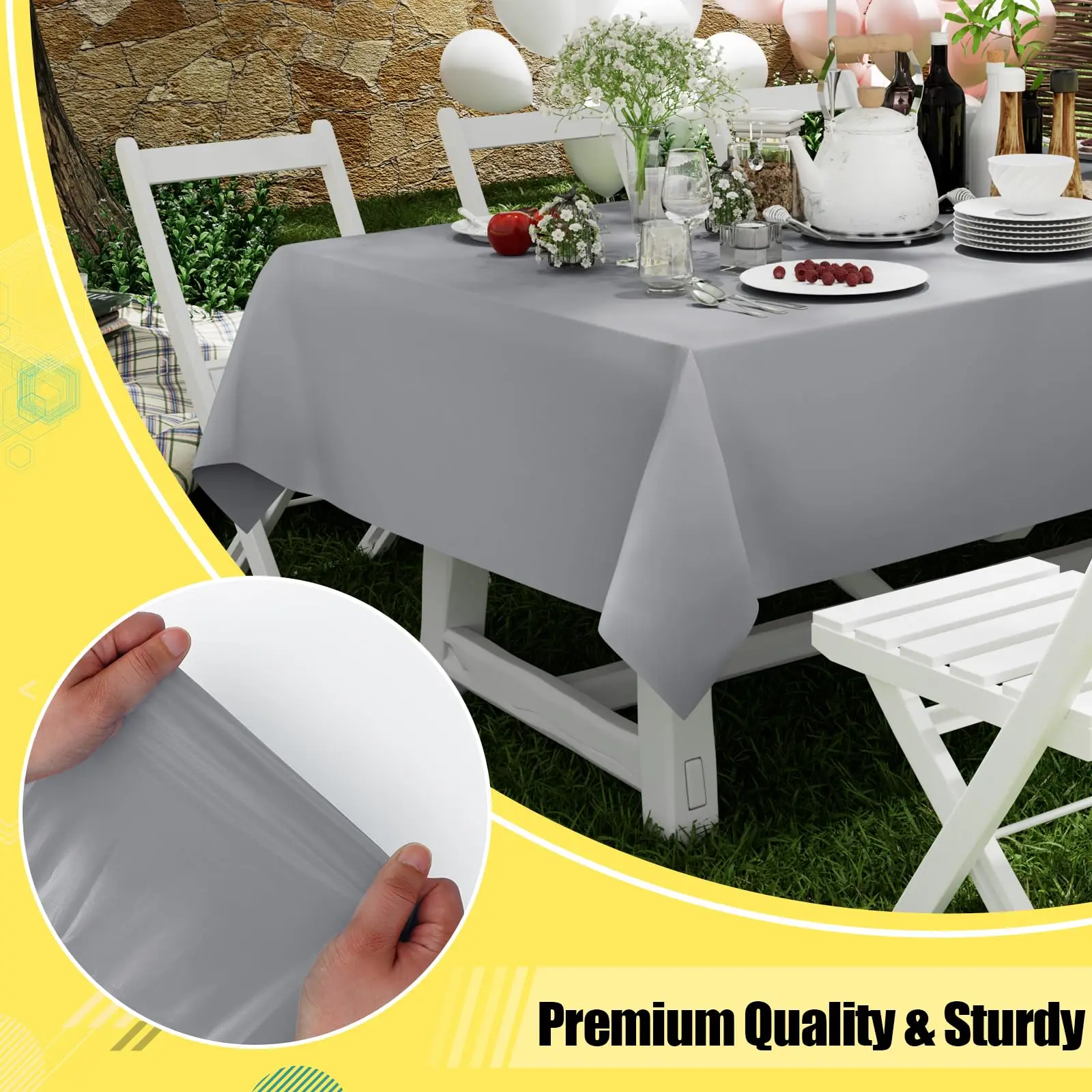 Olanly Disposable Table Cloth Outdoor Parties Dinner Rectangle Tablecloths Waterproof Plastic Table Covers For Decor 54X108inch