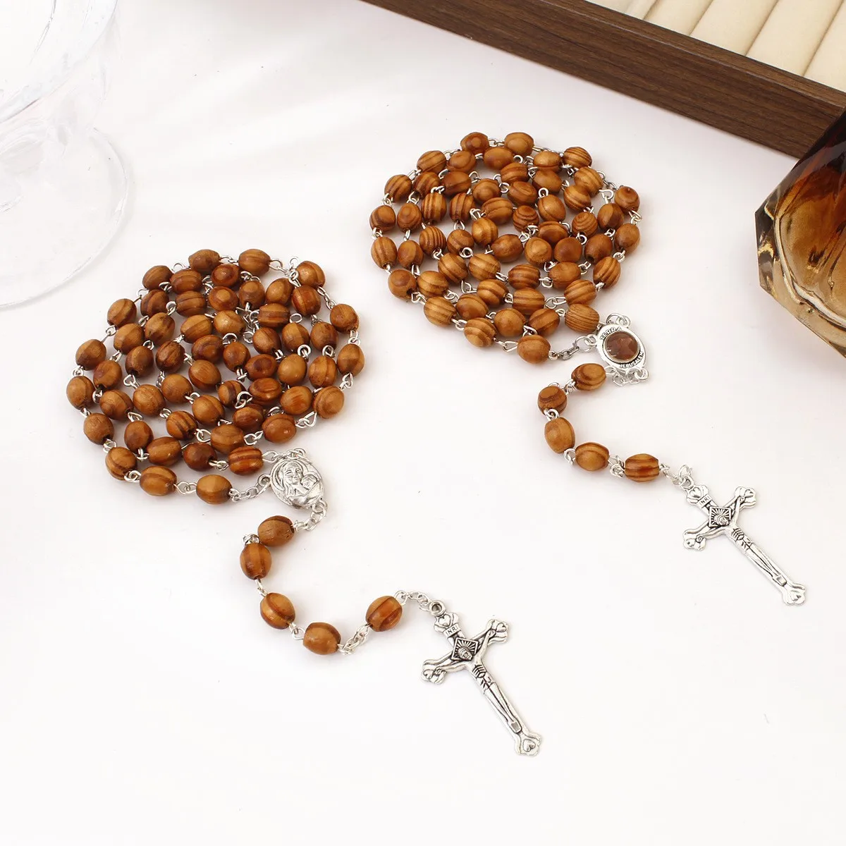 Jerusalem Christian Jesus Pine Wood Cross Pendant Necklace Boxed Communion Baptism Gift Dropshipping