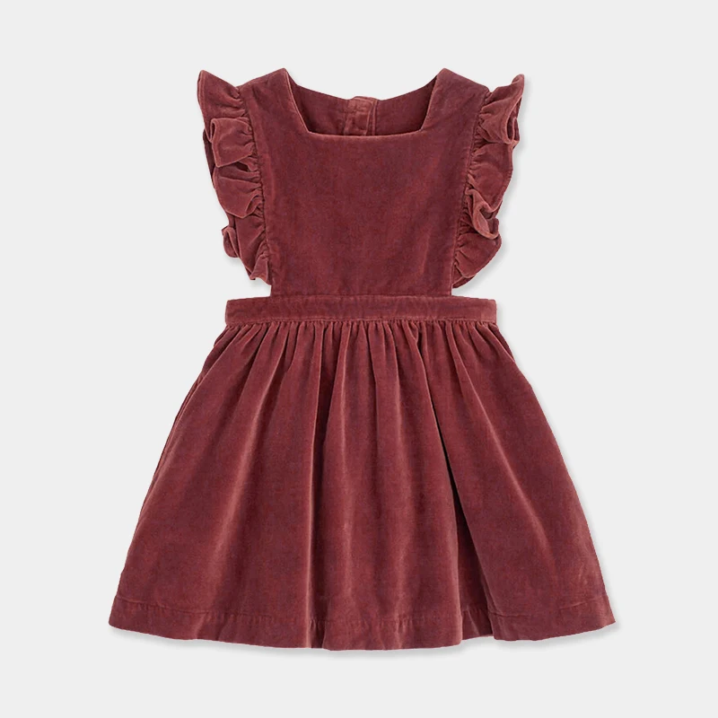 Girls Sleeveless Wooden Ear Edge Velvet Vest Dress 2023 Autumn Winter New Baby Buckle Cute Dresses Children\'s Warm Clothes