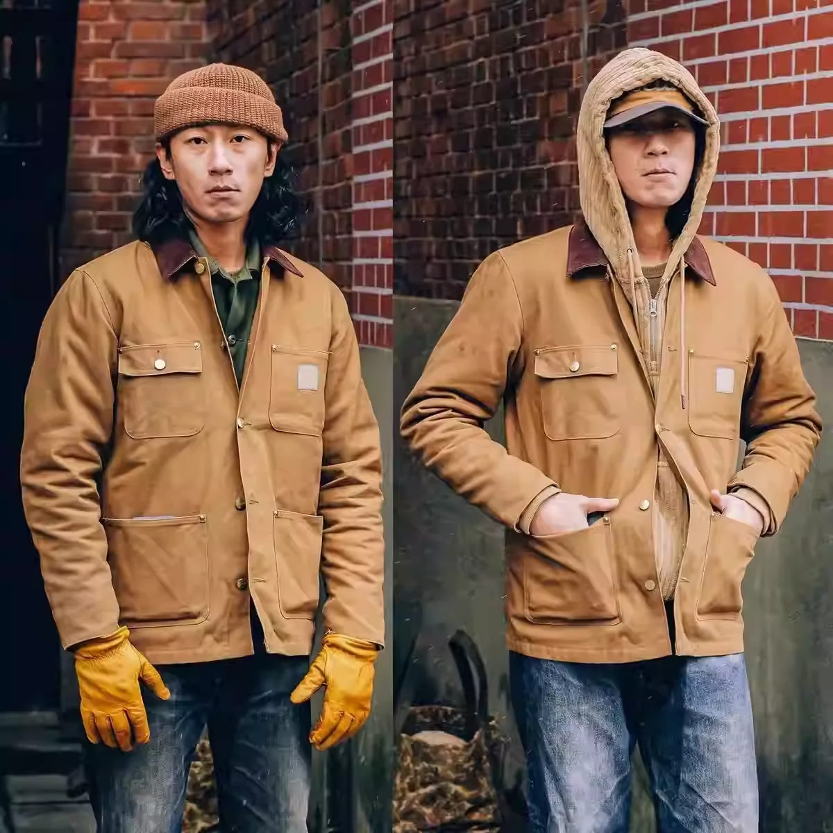 

Loose Fit Michigan Workwear Jaet Coat Carha Sle Long Sve Warm Casual Youth Faion No Brand Cotton Outerwear