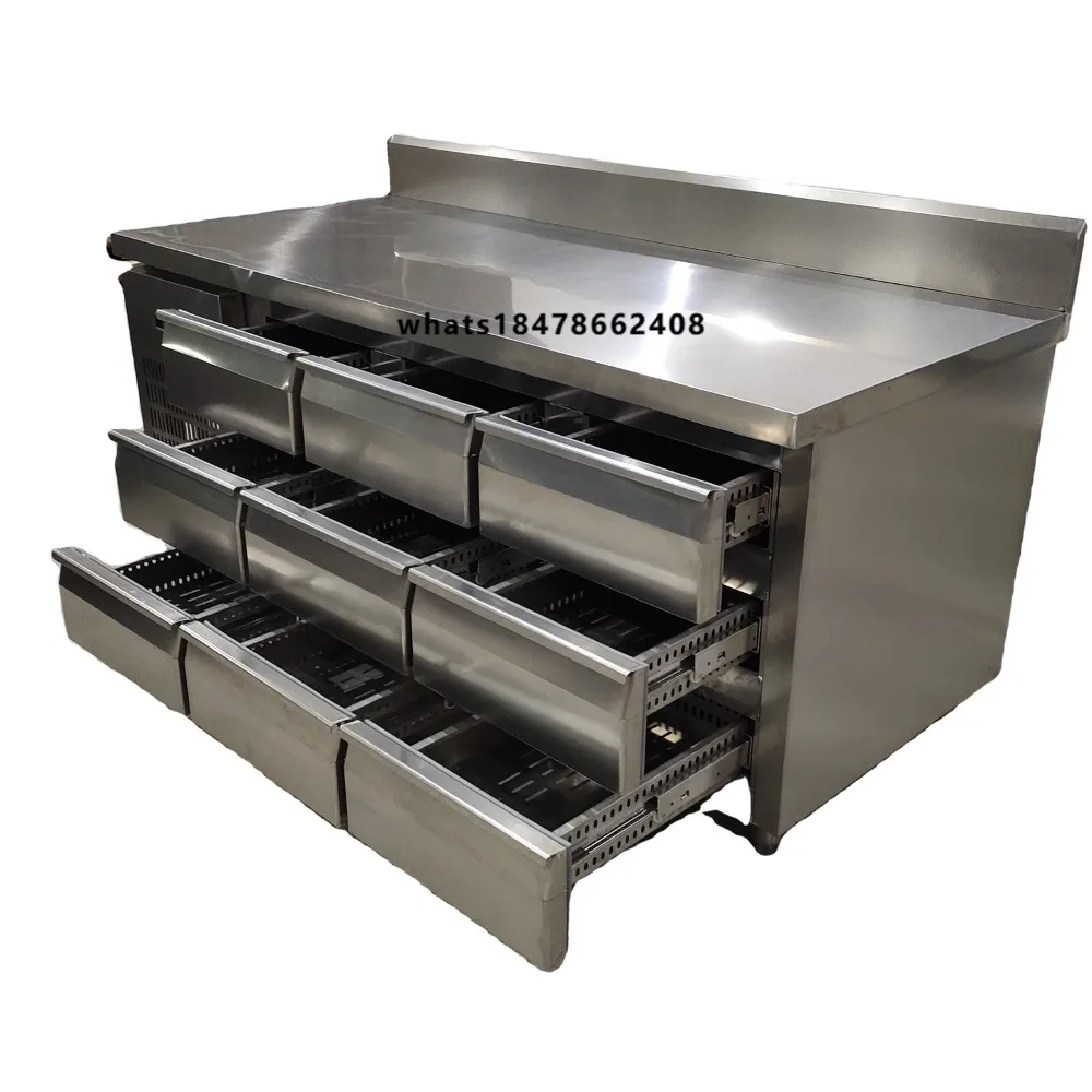 1.5m 1.8m Stainless Steel 110v 220v Horizontal Freezer Fan Cooling and Refrigerating Drawer Operation Table Freezer
