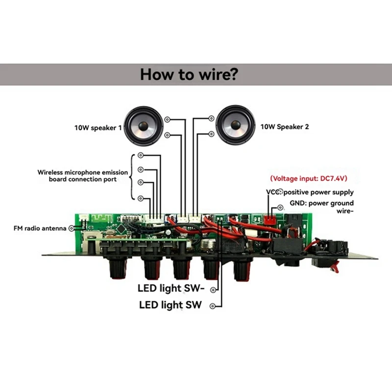 20W Bluetooth Audio Decoder Amplifier Board 7.4V MP3 Subwoofer Microphone Amp Car Music Lossless Heavy Bass Sound
