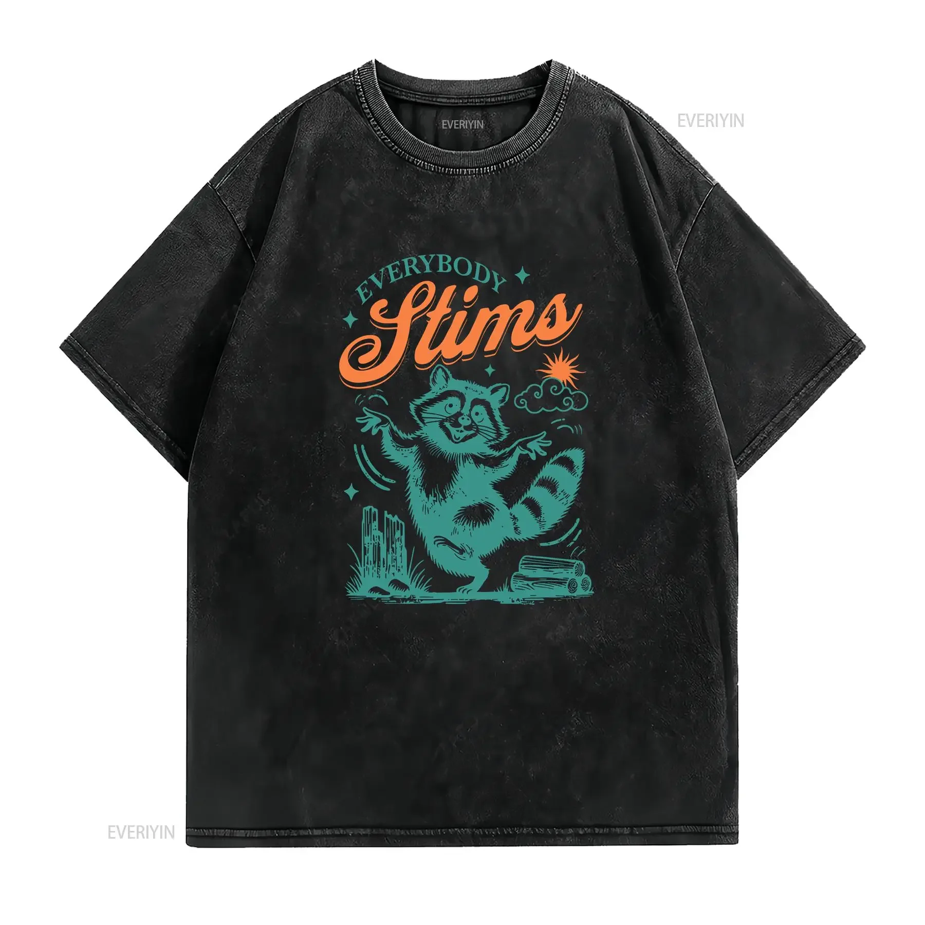 Everybody Stims Animal Racoon Funny Design T Shirt vintage Washed fashion designer clothes Top For Everyday Wear Stylish