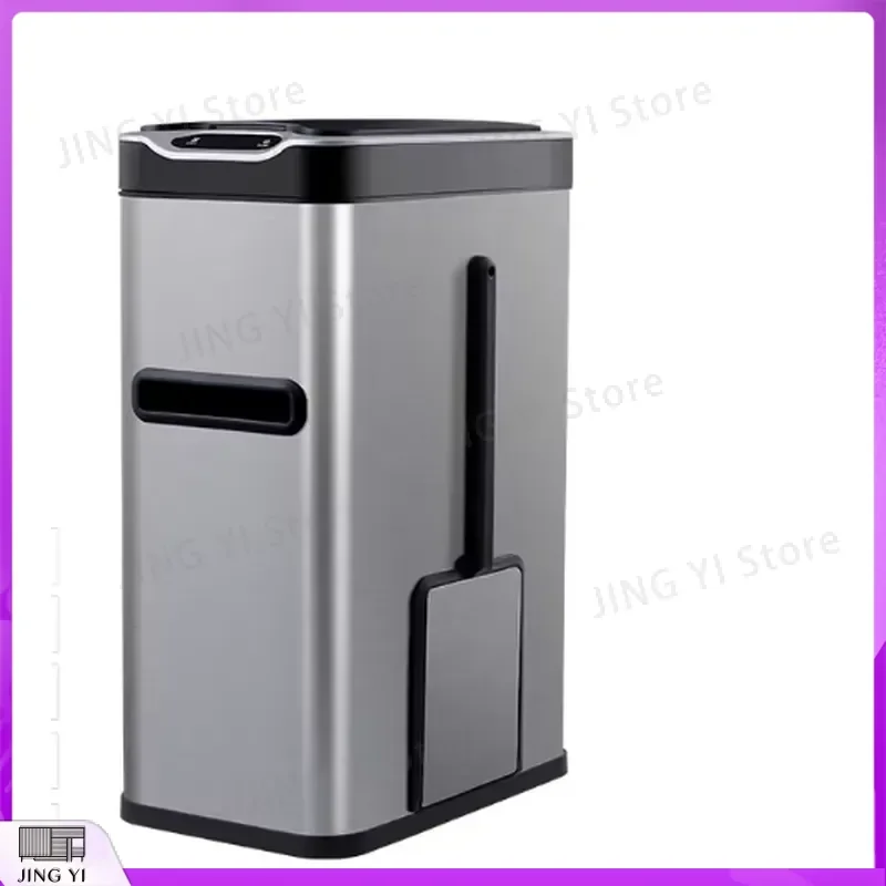 Smart Stainless Steel Trash Can Automatic Sensor Induction Waste Bin with Brush Paper Holder Battery Powered for Kitchen