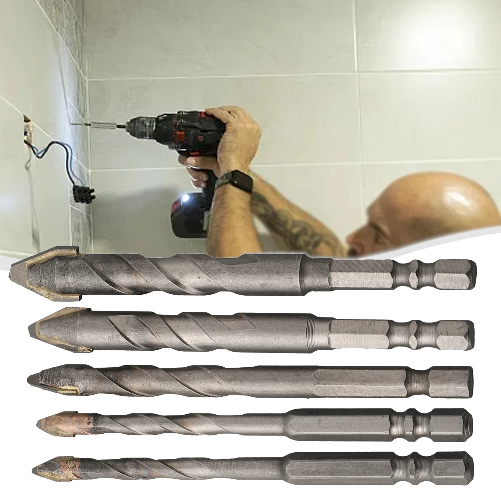 Kit de brocas excéntricas de 5 piezas, juego de brocas hexagonales de aleación de acero de 6, 6, 8, 10 y 12mm, cabeza torcida para ladrillos de burbujas