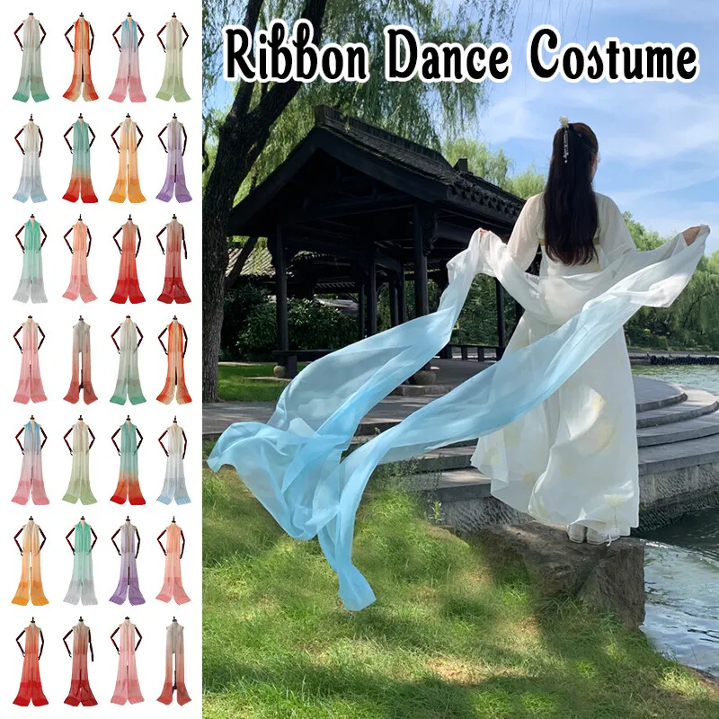

Chinese Ancient Chiffon Long Shawl Gradient Color Ribbon Dance Costume Opera Hanfu Shawl Stage Performance Dance Silk Ribbon