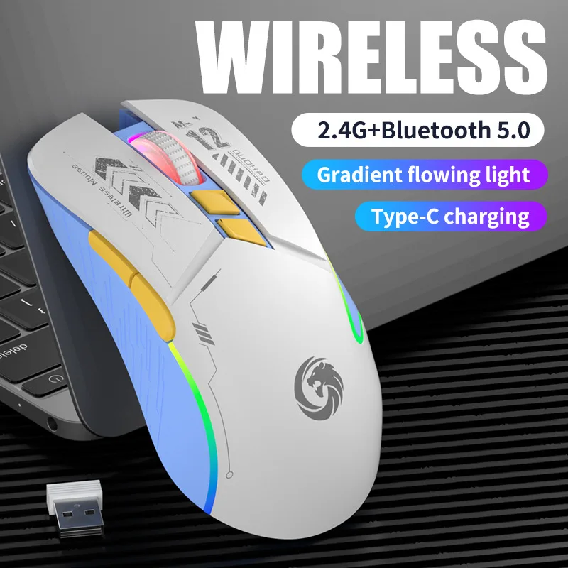 ماوس لاسلكي قابل لإعادة الشحن 2.4G وبلوتوث وضع مزدوج RGB ضوء التنفس 1600 ديسيبل متوحد الخواص بيئة العمل كتم ماوس الألعاب لأجهزة الكمبيوتر المحمول #4