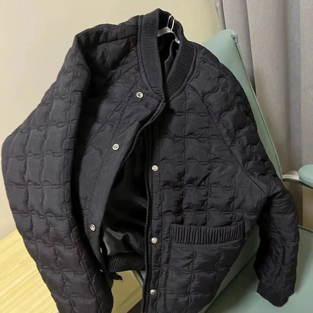 Autumn Winter Women's Cotton Jacket Round Neck Big Pocket Thick Coat Lightweight Clip Cotton Baseball Jackets Warm Top