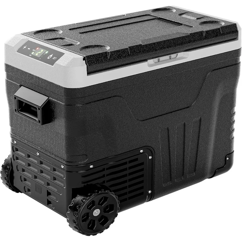 Electric Cooler, Portable Freezer 12V/24V DC 110-240V AC, 12V Fridge -4℉~68℉, 12V Cooler with Wheels