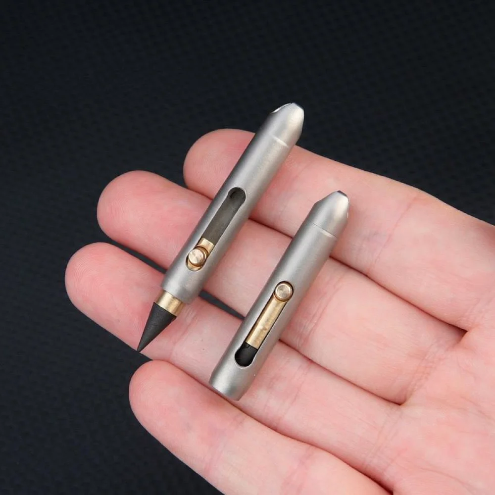 Portable Titanium Mechanical Pencil Inkless Writing Pen Keychain Attachment Refillable Leadless Stationery Gift Gadget