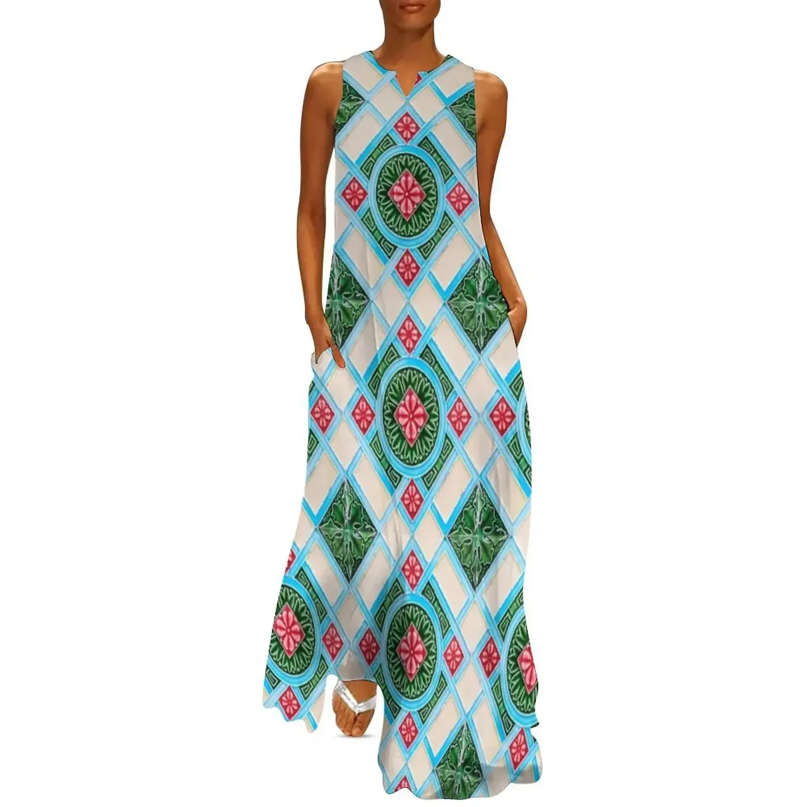 

Peranakan Floral Tile Long Dress luxury woman party dress summer women's suit beach dress luxury