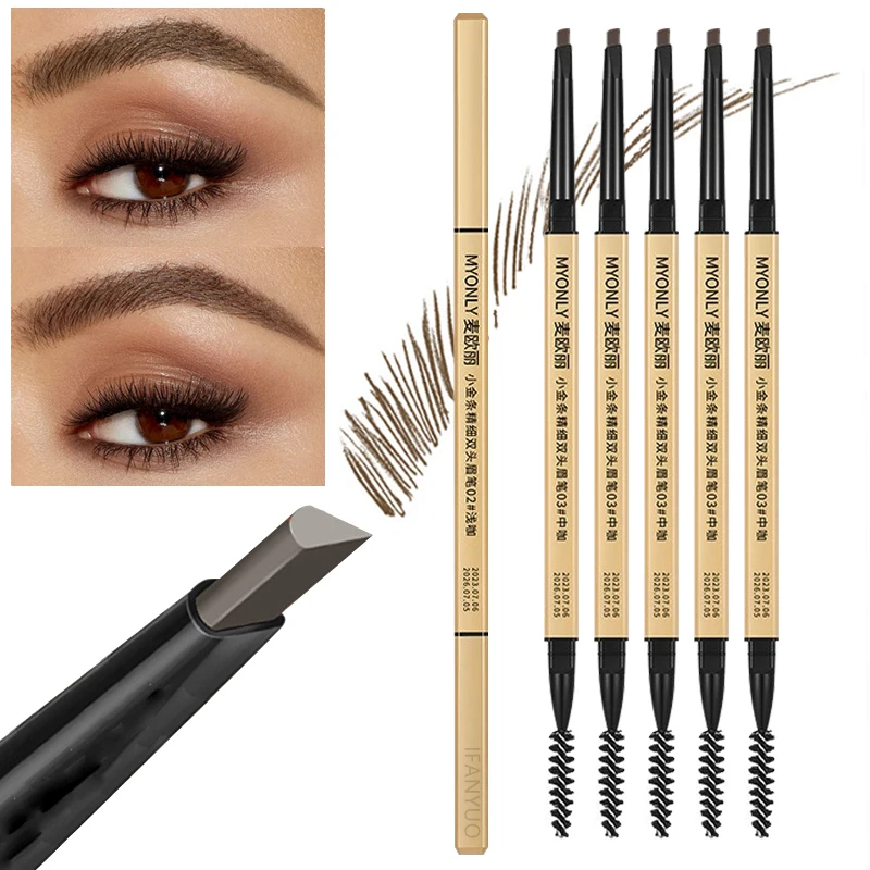 Waterproof Eyebrow Pencil Double-headed High Pigmented Long Lasting Anti-smudging Extremely Fine Eyebrow Pen Makeup for Beginner