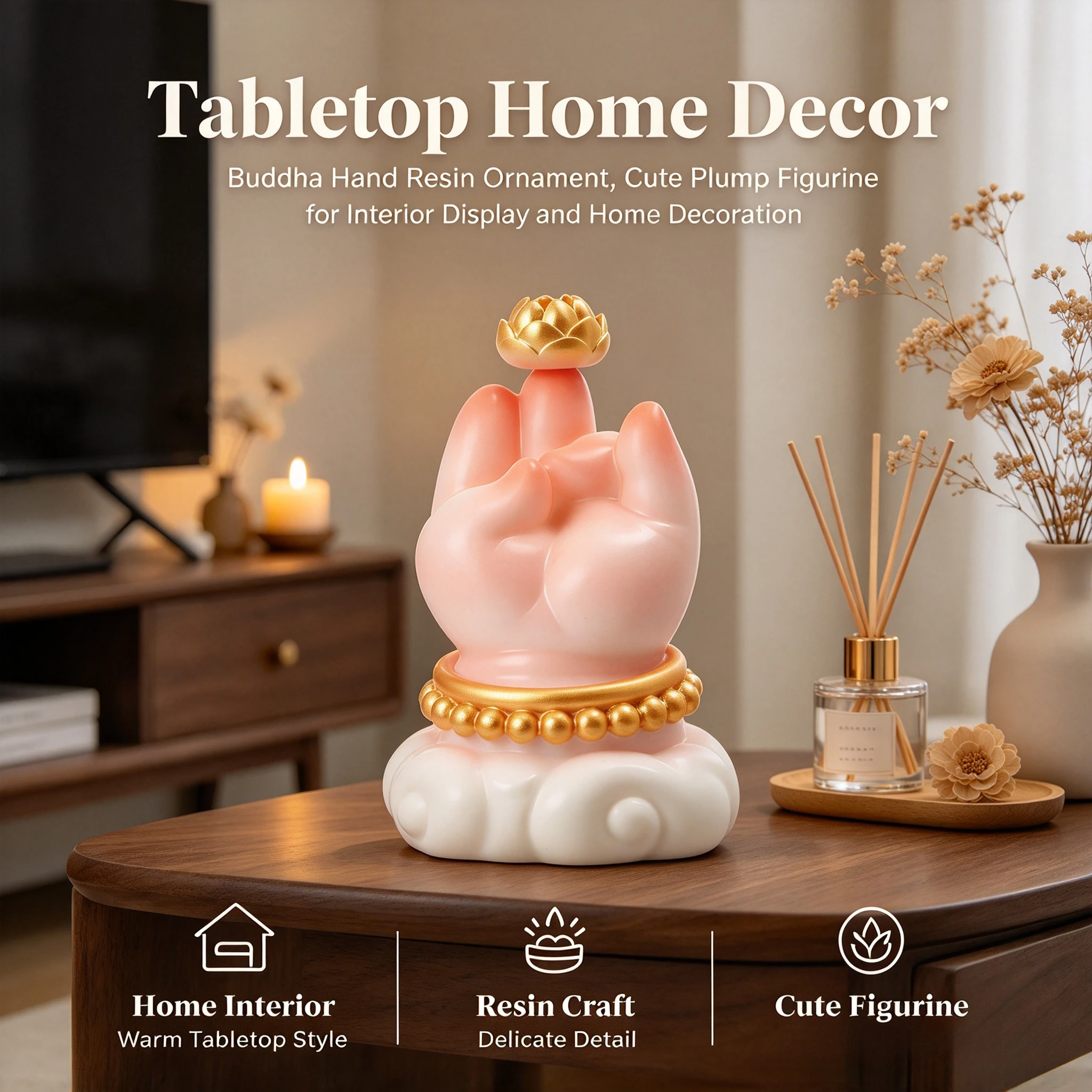 Buddha Hand Resin Ornament Cute Plump Figurine Tabletop Home Decor Resin Craft for Interior Display Holiday Decoration
