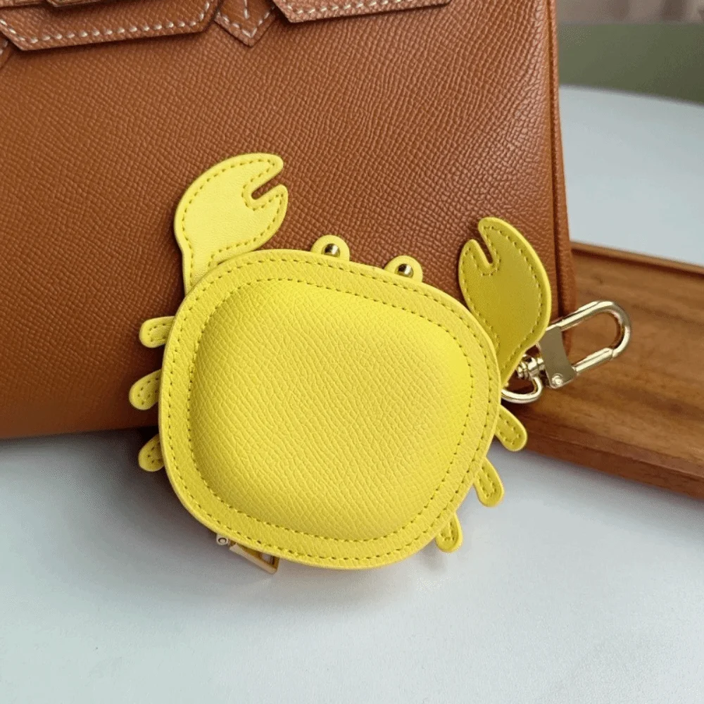 Mini Wallet Cartoon Crab Coin Purse Keychain Cute Small Purse Crab PU Leather Pendant Backpack Hanger Zipper Earphone Bag Female