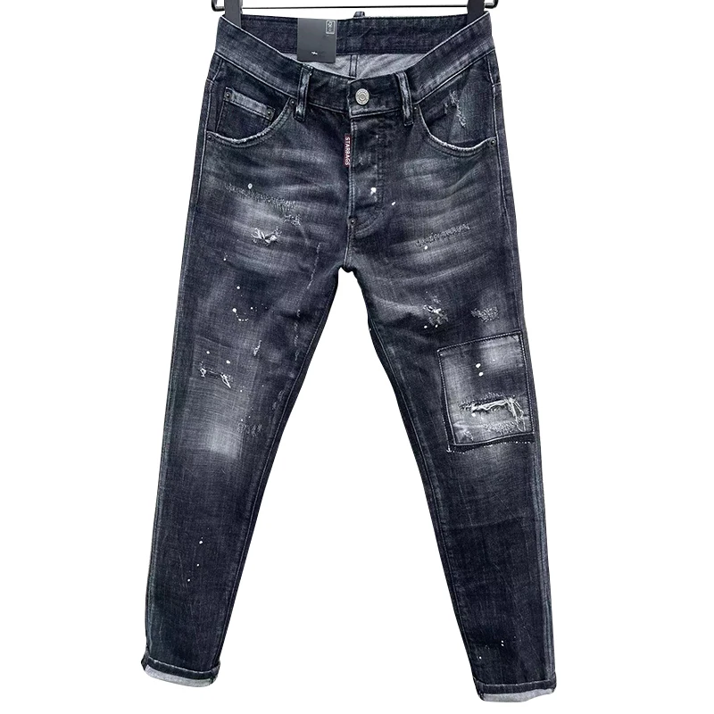 

Italy design chareihar dsq c017 Men's jeans Quadratic black wash micro-elastic small foot ripped slim fit all season pants men