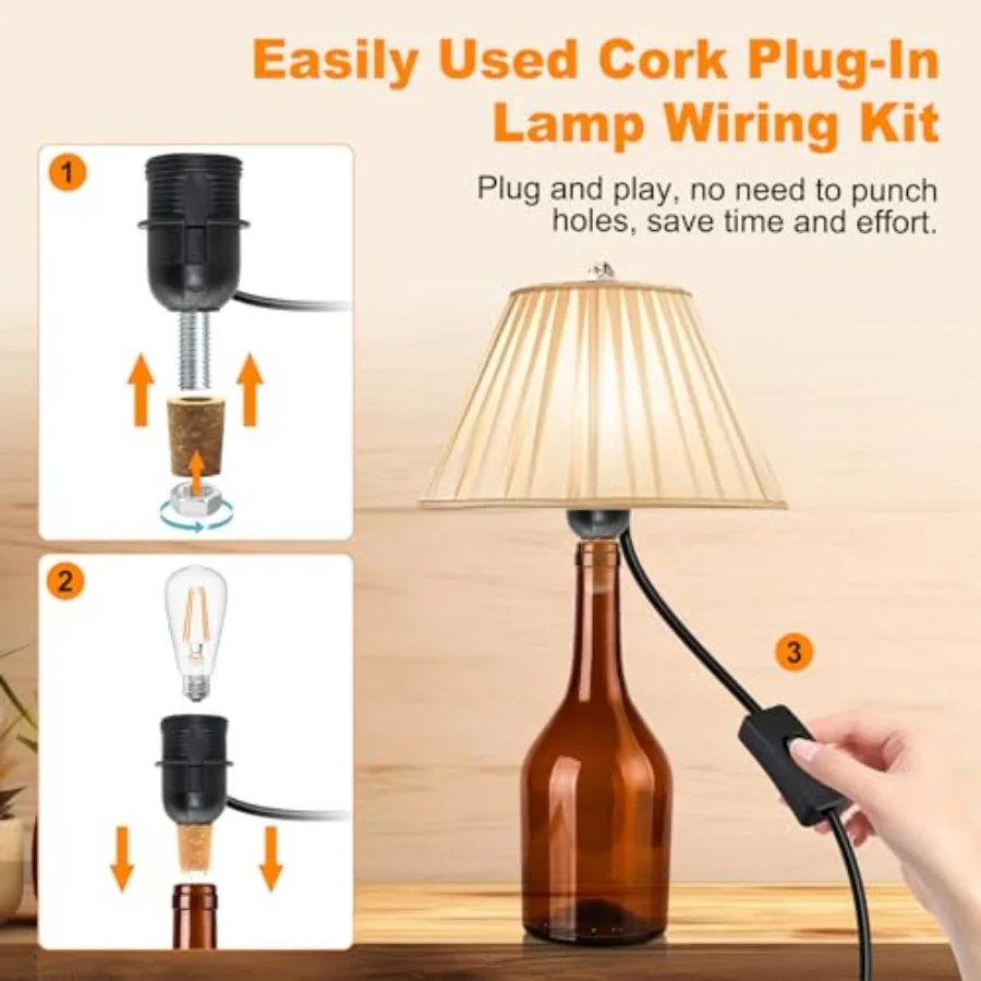 Adaptor Kit, 2 Pack Kits, Black DIY Lamp Fittings Kit for Table Lamp, E27 Light Bulb Adapter with 8 Feet Plug in Cord, E26 Wine