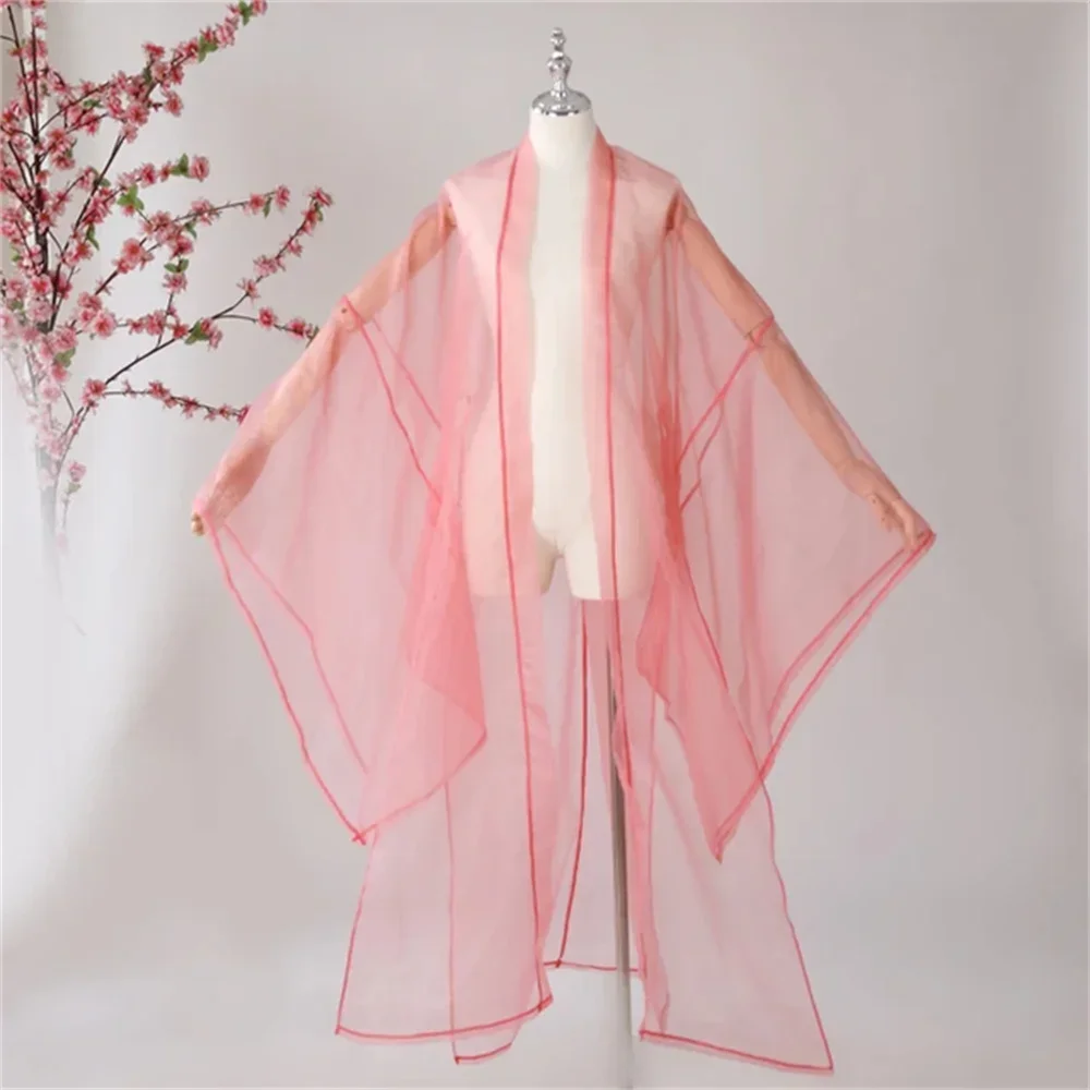 

Древний китайский ханьфу, однотонный тюлевой кардиган, пальто с широкими рукавами, классический костюм для народного танца, одежда для выступлений на сцене, фото