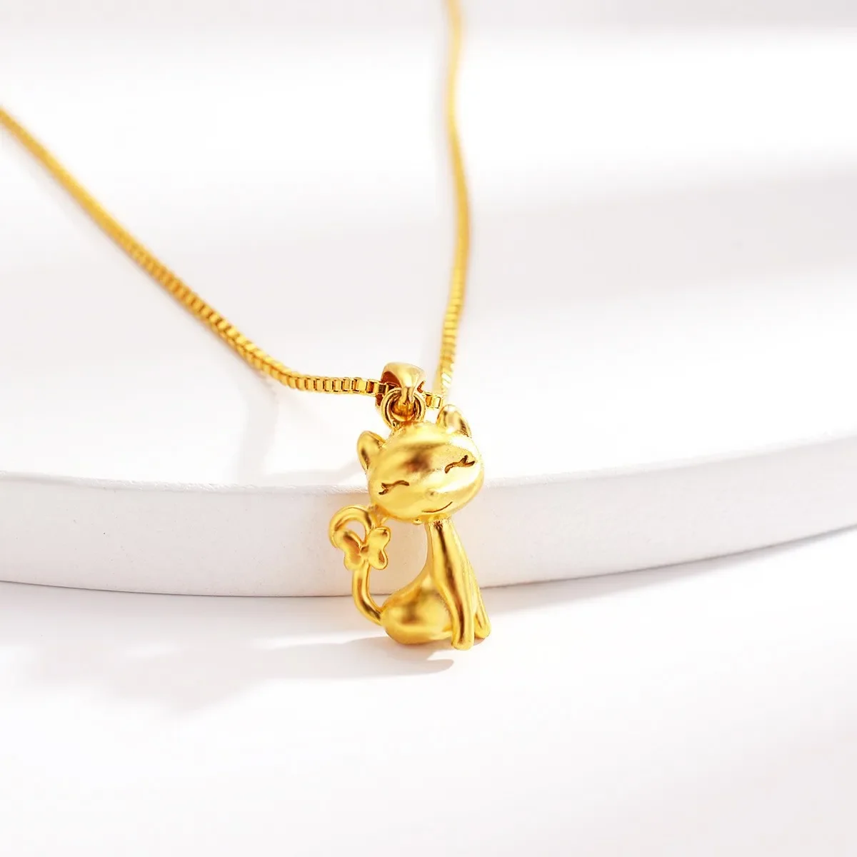 

Boutique AU999 Gold Jewelry Necklace for Women Elegant Fashion Kitten Pendant 24K Real Gold Cat Clavicle Necklace Holiday Gift