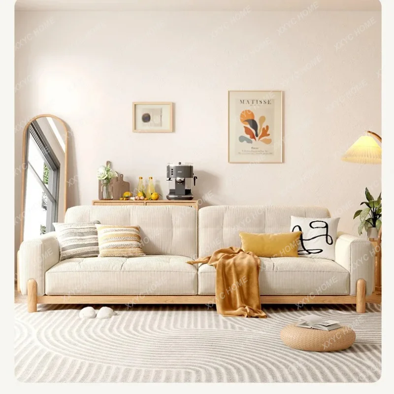 

Solid Wood Simple Living Room Natural Wood Fabric Corduroy Sofa