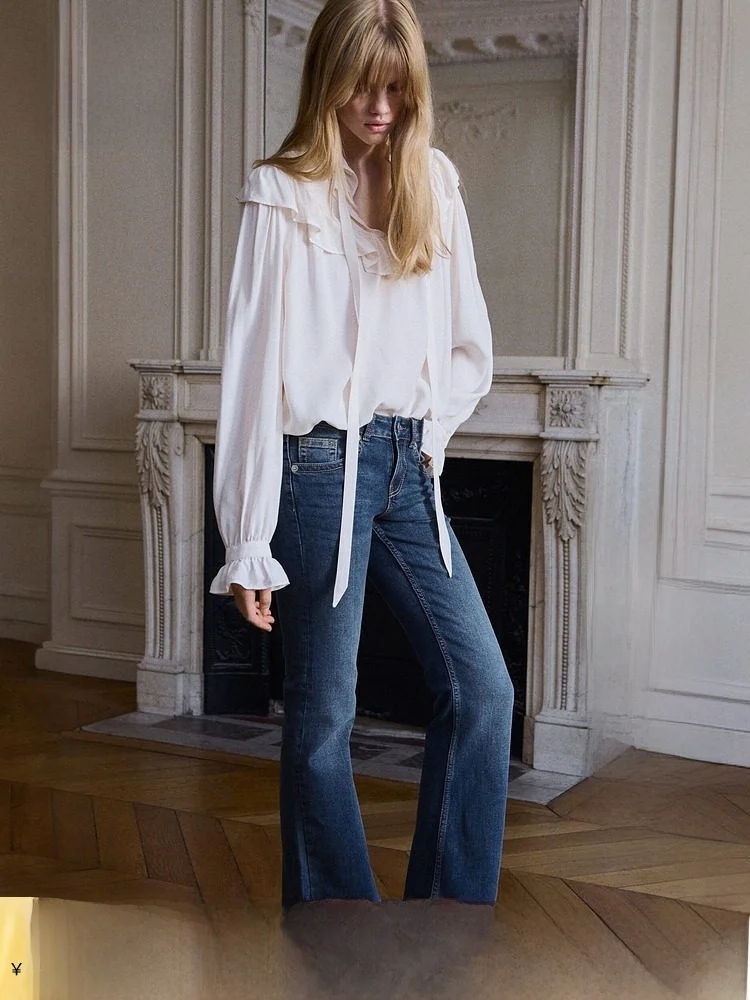 

Low Waist Bell Bottom Jeans Women's Summer Slim Fit Fashionable Long Trousers H&M Casual Style Cotton Polyester Spandex Blend