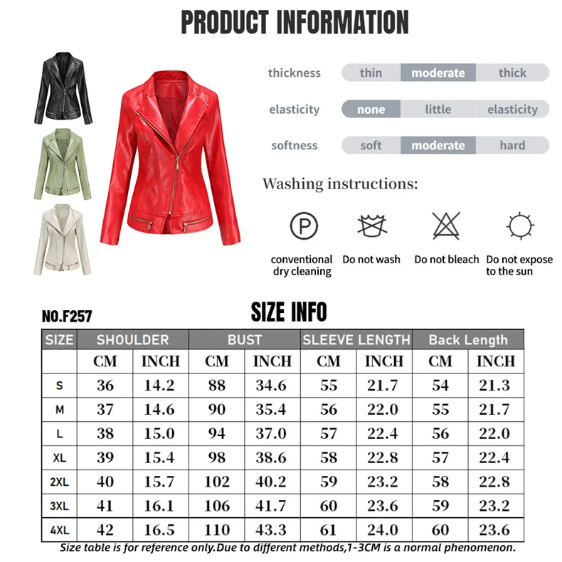 Women\'s Fashion PU Zipper Leather Coat Thin Spring and Autumn Small Coat Women\'s Leather Jacket  Casual ClothingMotorcycle outdo