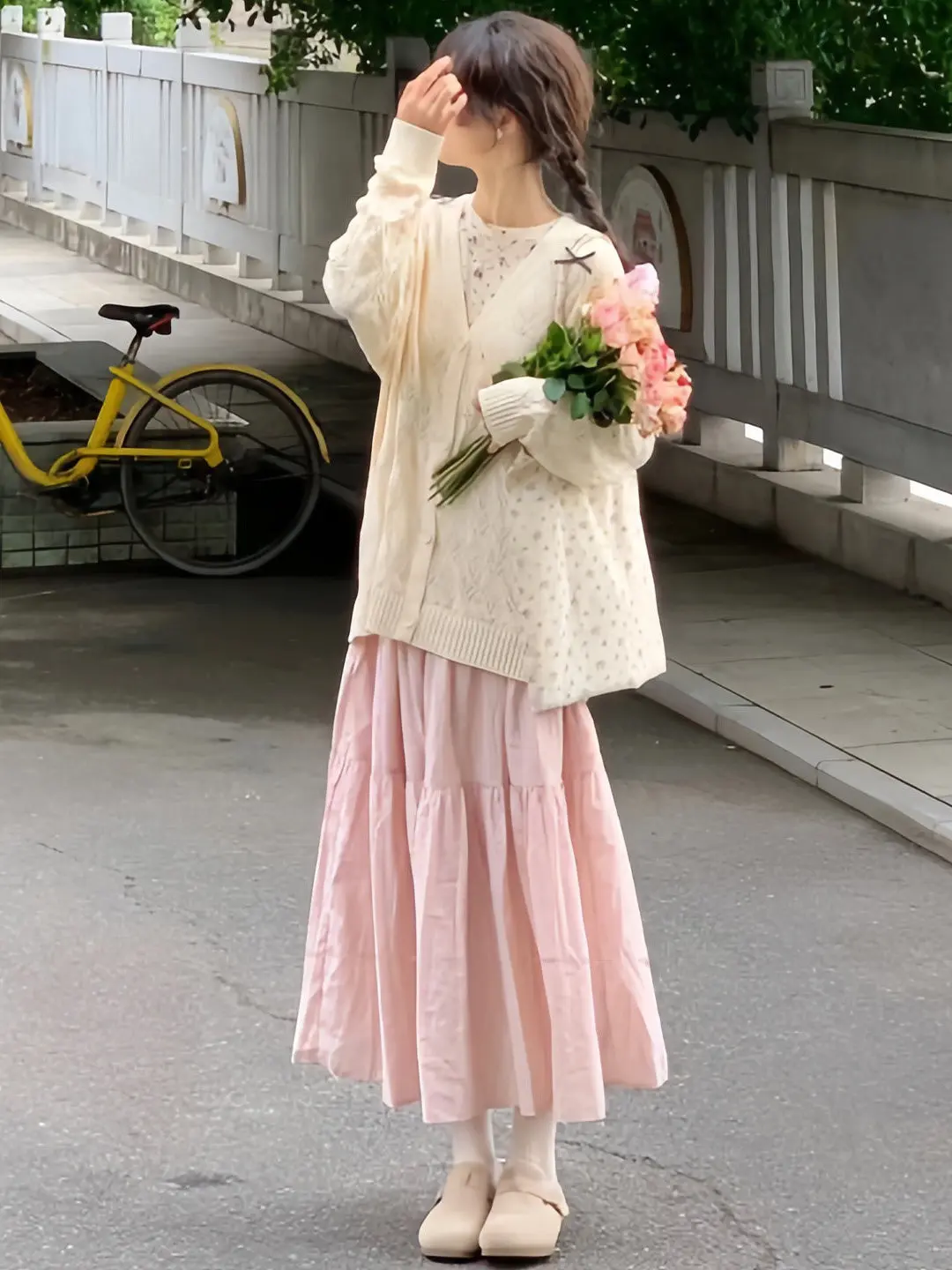 White High Waist A-Line Midi Skirt Women's Summer New Style Spring Autumn Ballet Cake Skirt Soft Comfortable Polyester Fiber