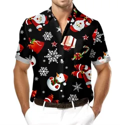 Camisa de verano con estampado 3D de Papá Noel navideño para hombre, ropa informal hawaiana de manga corta