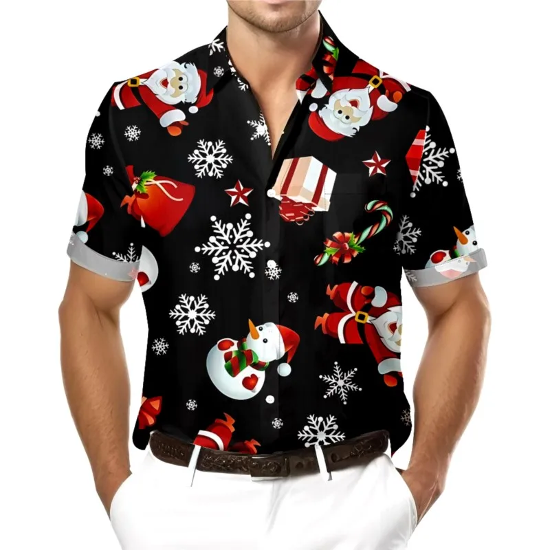 Men's Christmas Santa 3D Print Summer Shirt Casual Hawaiian Short Sleeve Streetwear Clothing