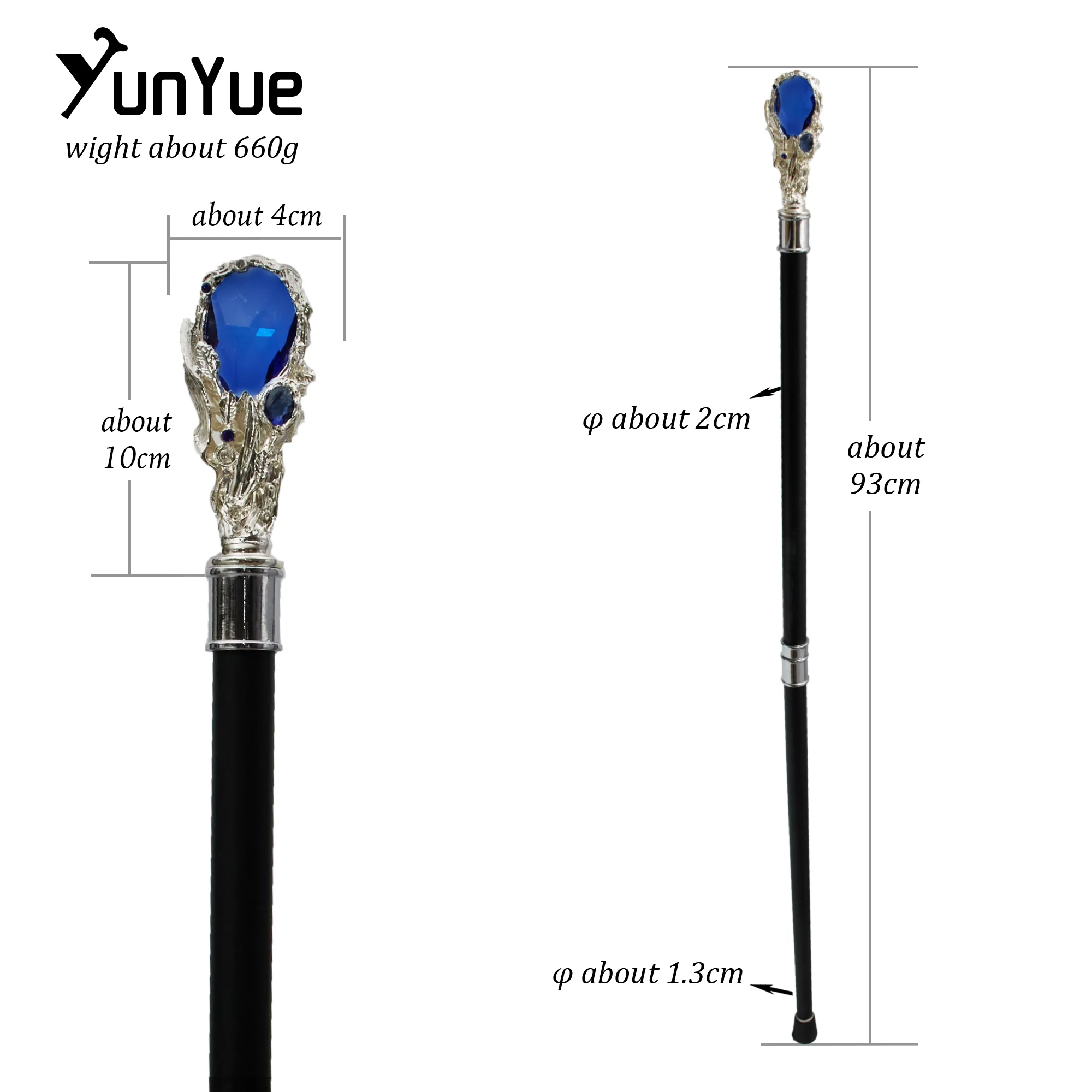 ホワイトブルーダイヤモンドタイプウォーキングステッキ紳士ヴィンテージ手作りファッション装飾ステッキアートコレクションフィルム小道具杖