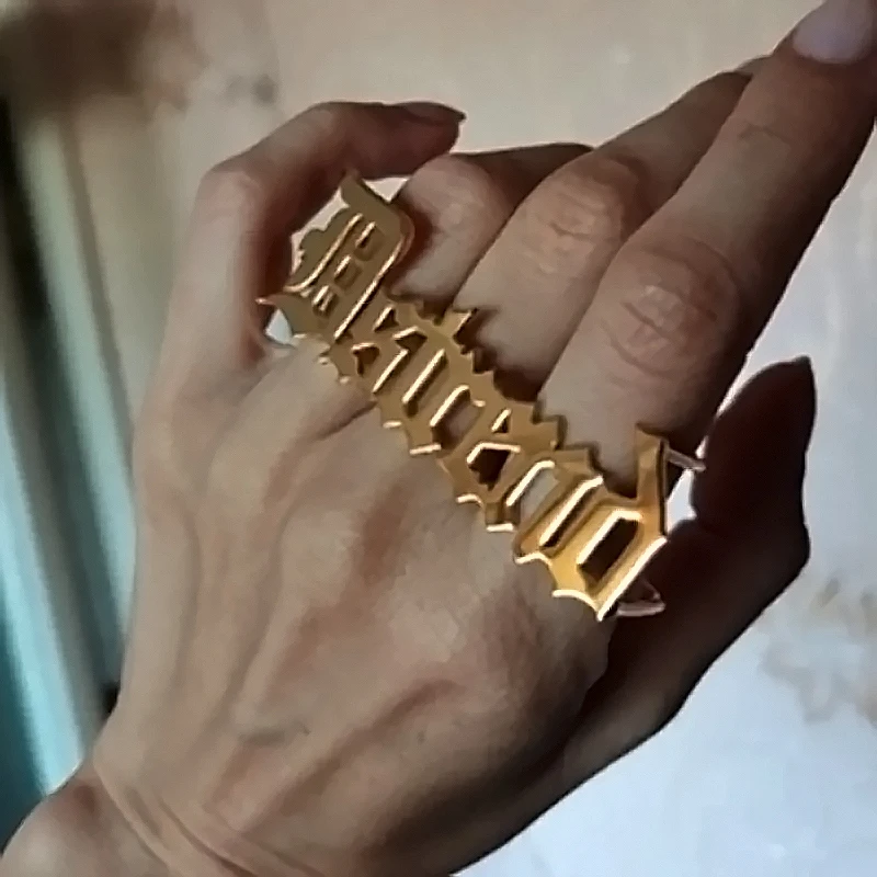 Custom Name Ring for Men Women Gold Large Ring Premium Stainless Steel Jewelry Gothic Rings Personalized Party Gift Dating view 4