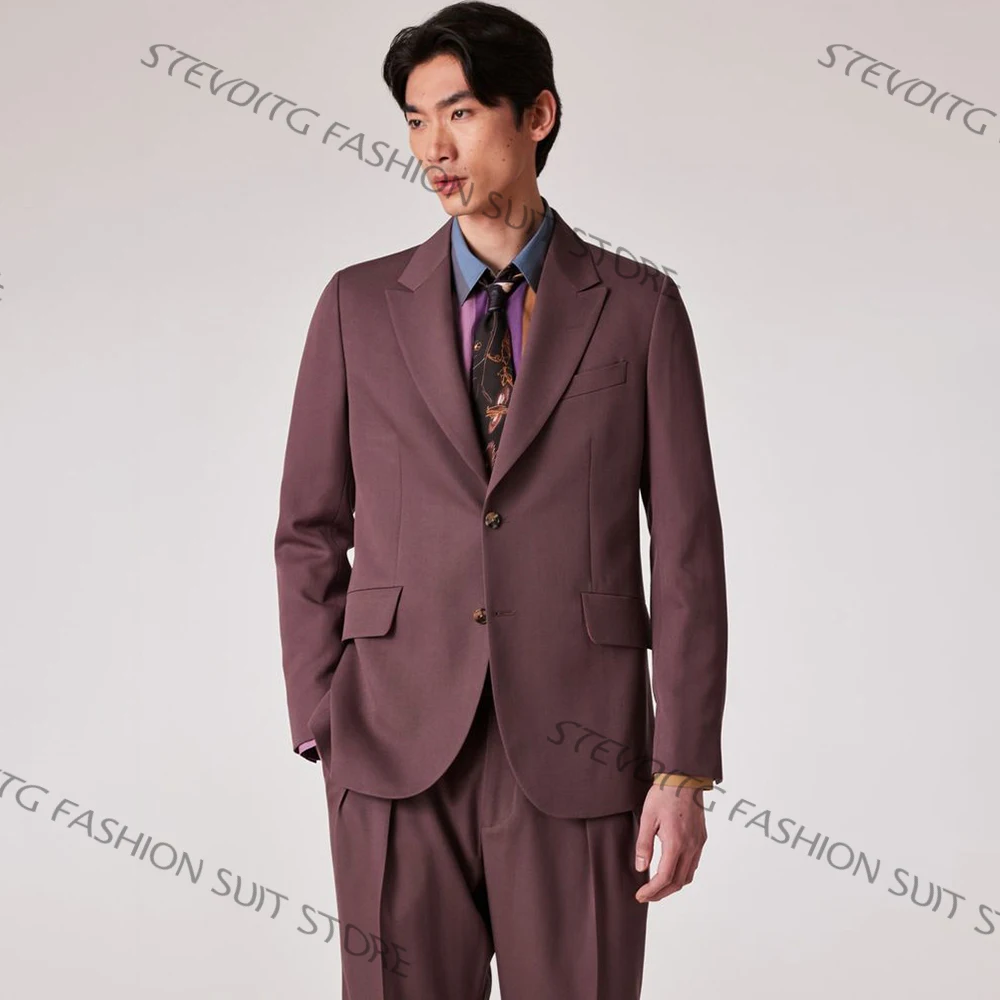 

Casual Men's Suits Relaxed Fit 2 Piece(Jacket+Wide Leg Pants) Set Smart Modern Tailored Male Clothing for Business Formal Events