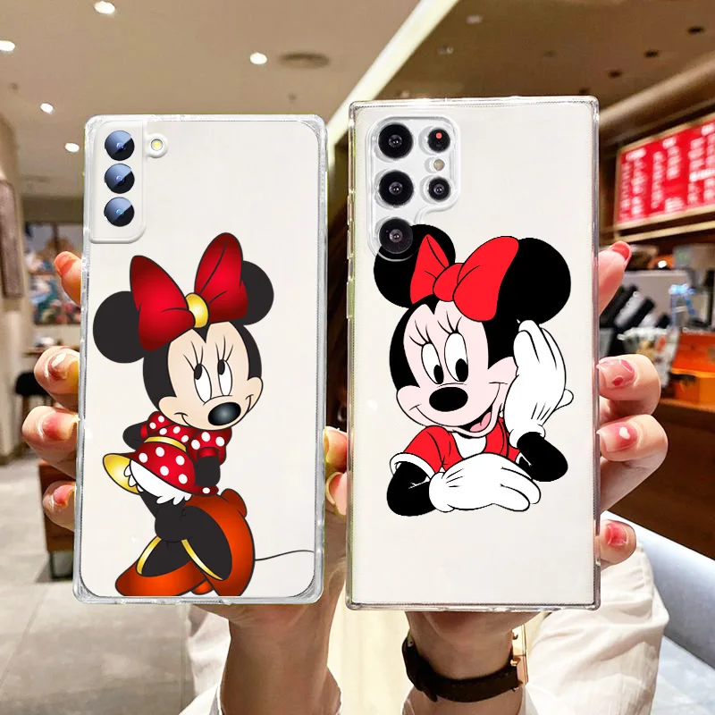 

Cute Mickey Mouse Phone Case For Samsung Galaxy S22 S21 S20 FE S10e S9 S8 Ultra Plus Lite Transparent Back Cover