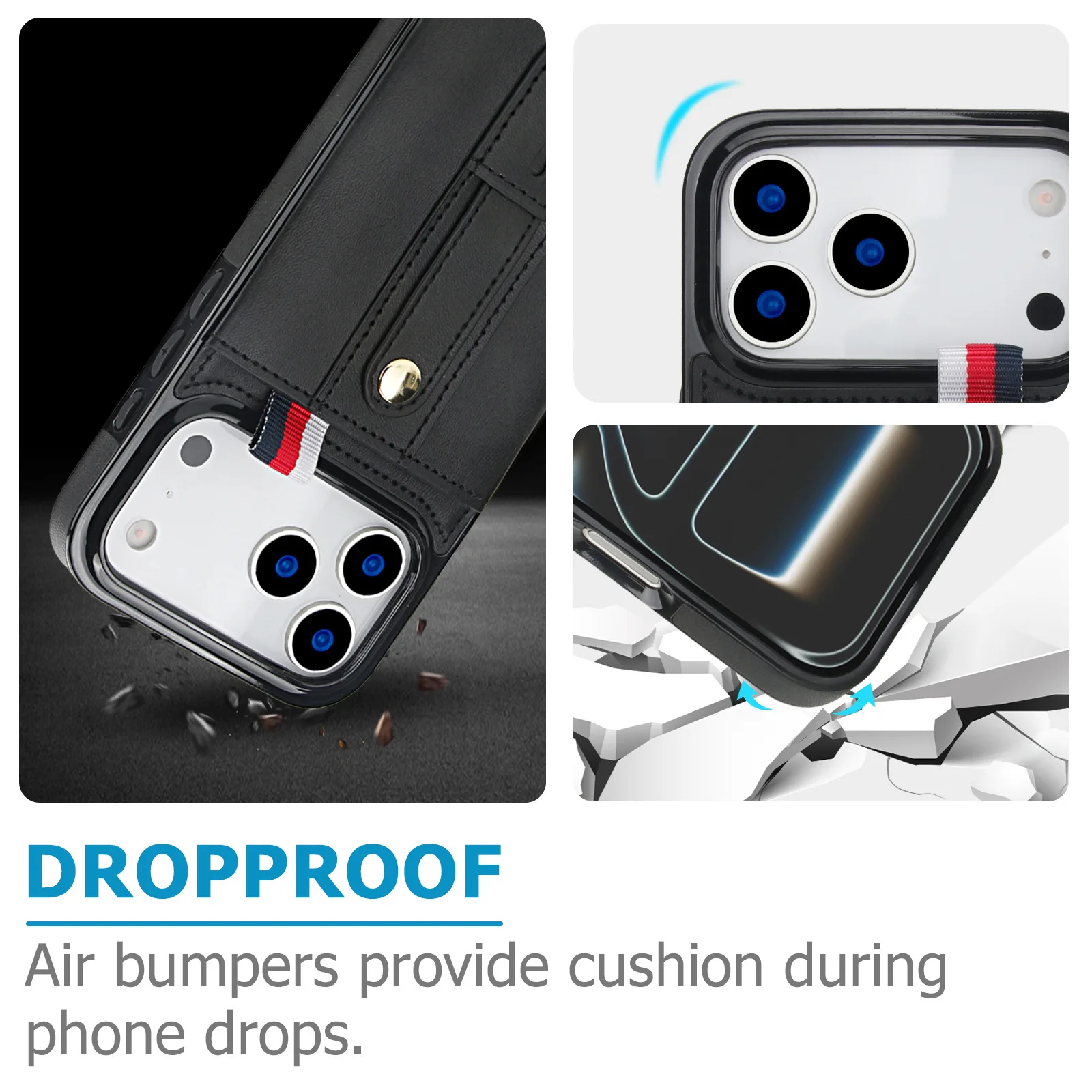 Luxury Finger Ring Leather Phone Case for iPhone 13 11 12 14 15 16 17 Pro Max 16 Plus Wrist Strap Wallet Card Slots Cover