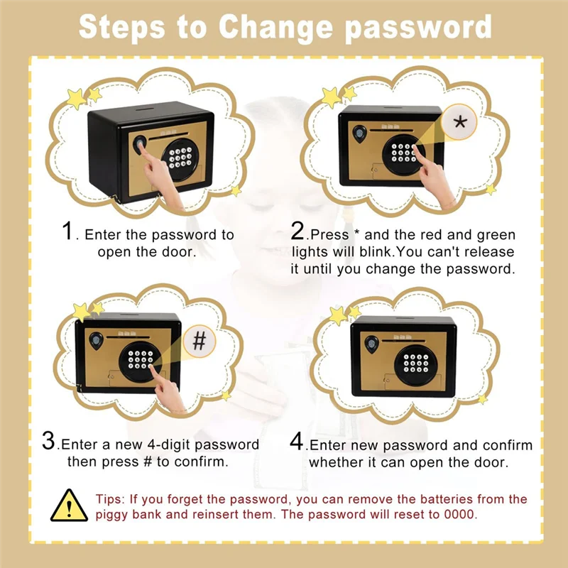 ABGI-저금통, 전자 지문 비밀번호 저금통, 동전 저금통 금고 ATM 기계 어린이 선물