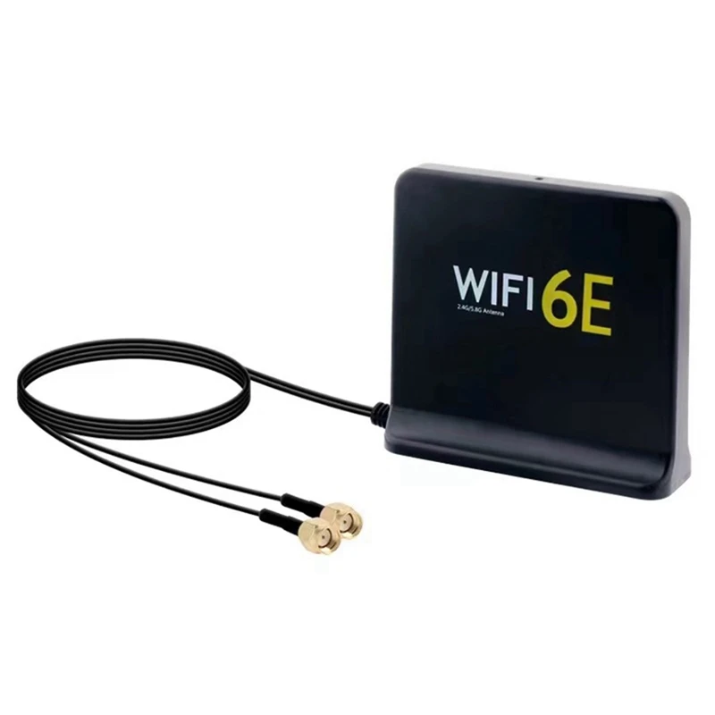 Portable 2.4G/5G/6G WiFi 6E Antenna with Cable Indoor Wireless Antenna with Magnetic Bottom for Network Card Black