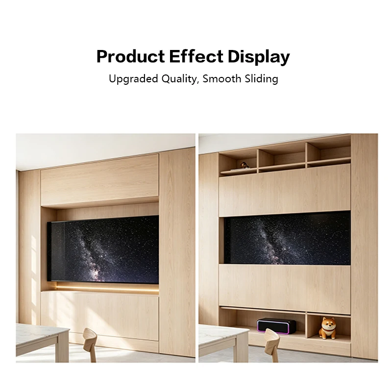 Double Vertical Lift Sync Bi Directional Sliding Door Side Mount Rail Hardware Kit For Dual Cabinet Open Close Silent System