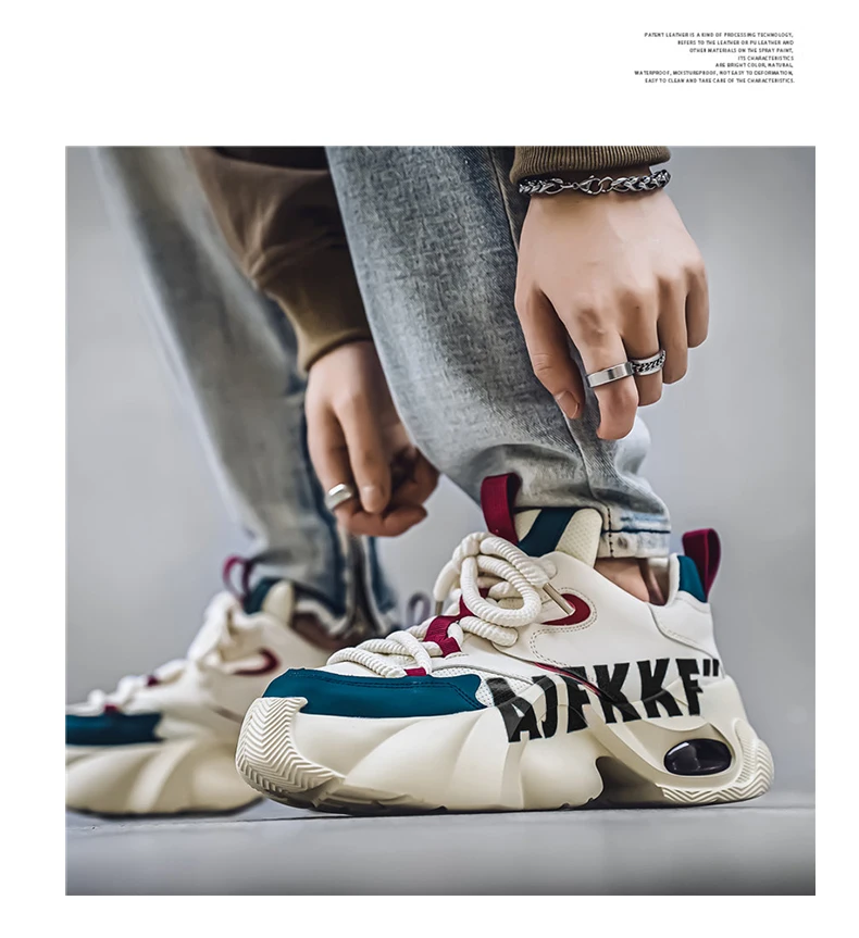 Herren-Sneaker mit dicker Sohle, trendigem Buchstabendruck, Farbblock-Design, Luftpolsterung, atmungsaktivem Mesh, höhenverstärkend, vielseitige Freizeitschuhe im Street-Style. – Detail 7