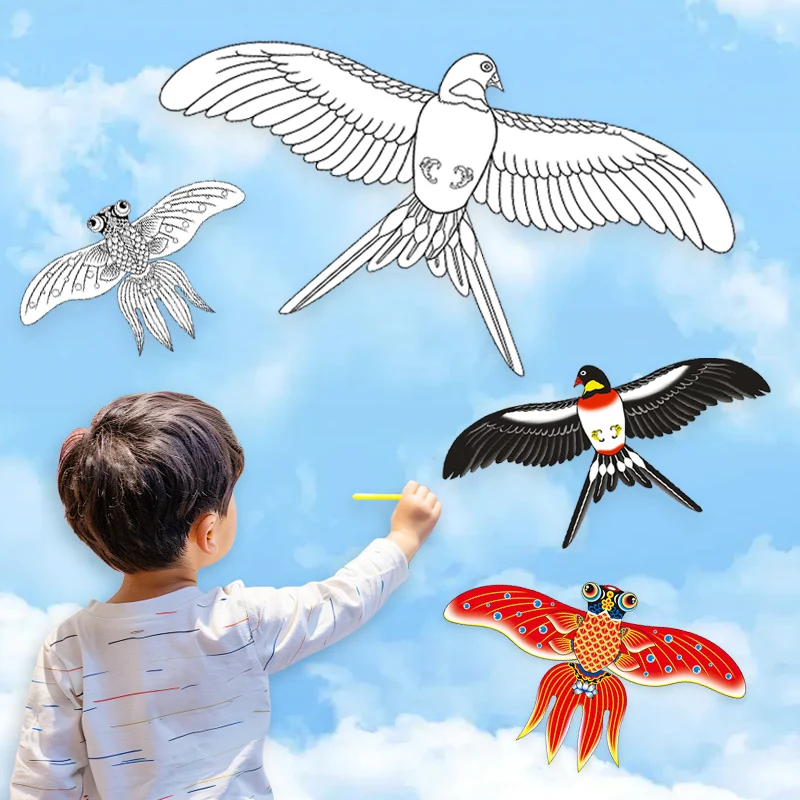 50cm 미니 플라스틱 연 DIY 연 그림 그리기 연 도구 및 비행 도구 포함 야외 재미 창의적인 장난감 어린이 선물