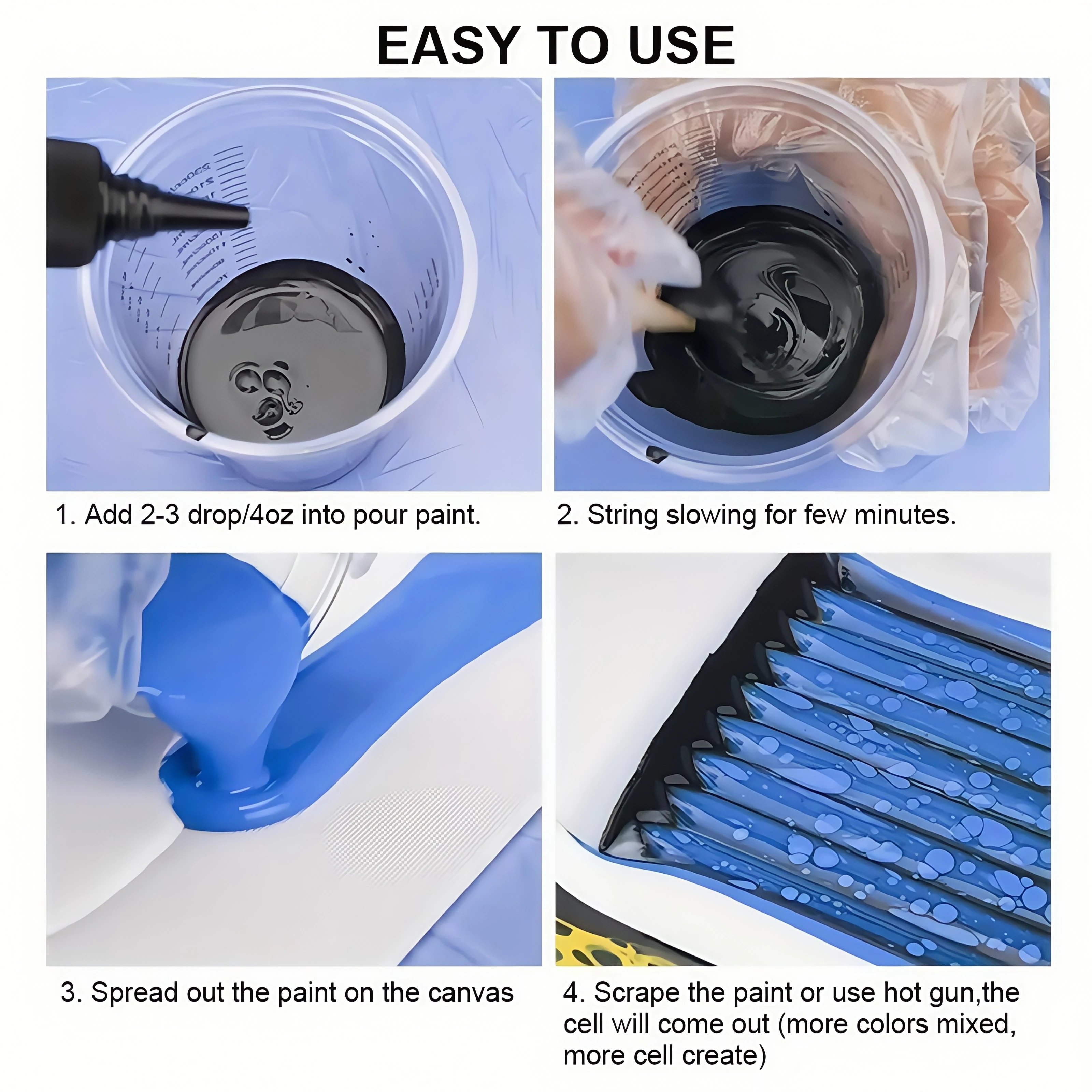 زيت صب السيليكون للفن، منشط الخلايا الدرامية لطلاء الأكريليك متوافق مع جميع ألوان الأكريليك أو المائية