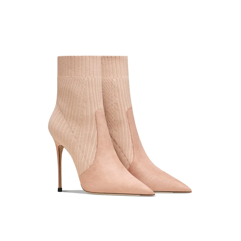 Autumn and Winter New Pointed Suede Pearl Socks and Boots Banquet Dress Large Size Small Size Stiletto High Heels Women's Boots