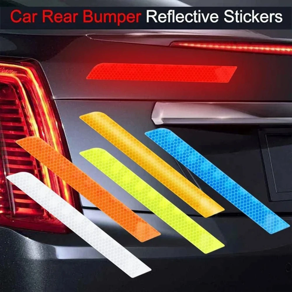 1pair Reflective Vinyl Car Stickers Waterproof Durable Self-Adhesive Bumper Decals for Car Motorcycle Night Safety Warning Decor