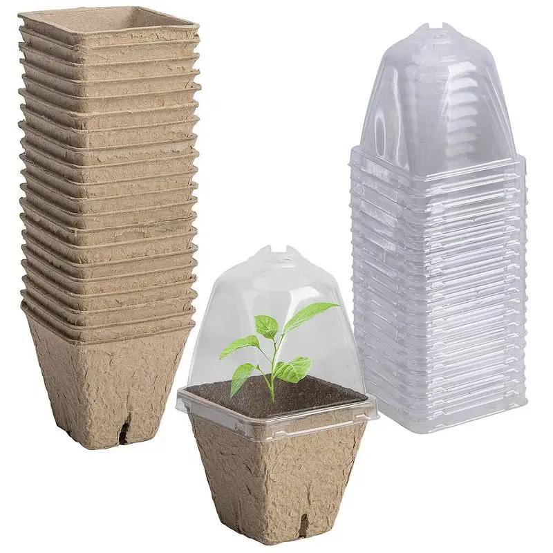 

5Pcs Pulp Seedling Cup Plant Starter Pots With Humidity Dome Seedlings Planting Pot Seed Starter Pots Biodegradable Peat Pots