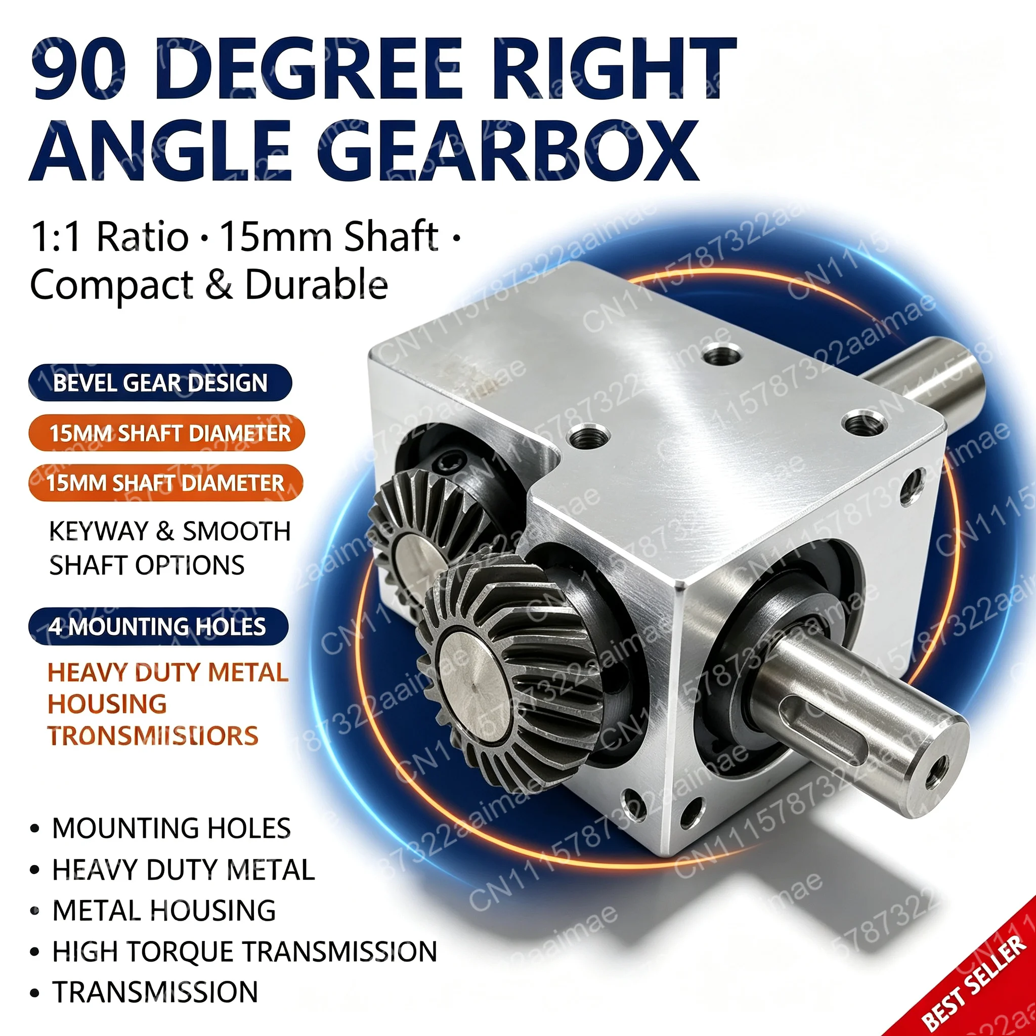 90 Degree Spiral Bevel Gearbox 15mm Shaft Compact Right-Angle Reversing Gear Unit for Mechanical Power Transmission