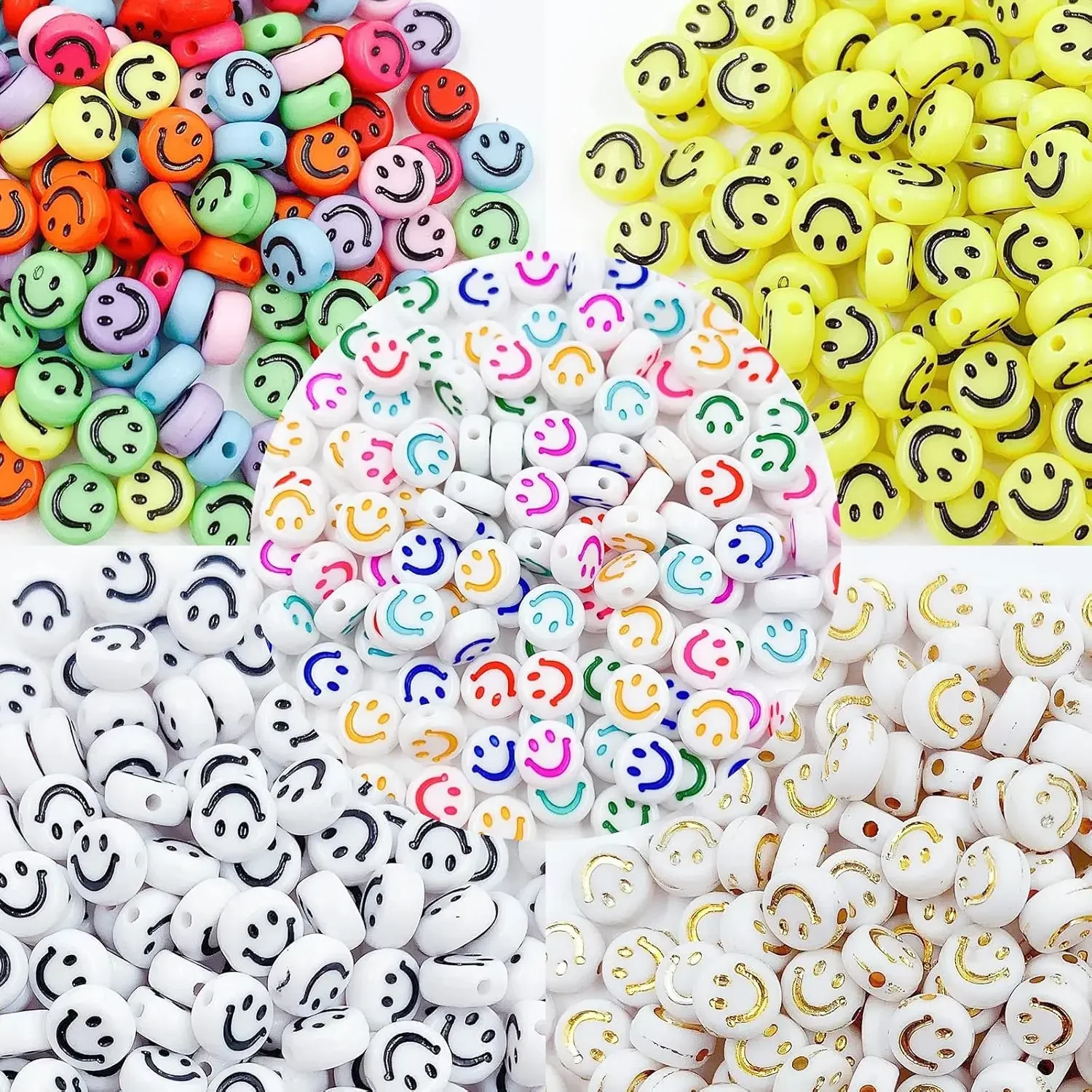 100-500PCS Acrylic Multicolor Smily Face Beads Round Flat Loose Spacer Bead for Jewelry Making DIY Bracelet Earrings Accessories